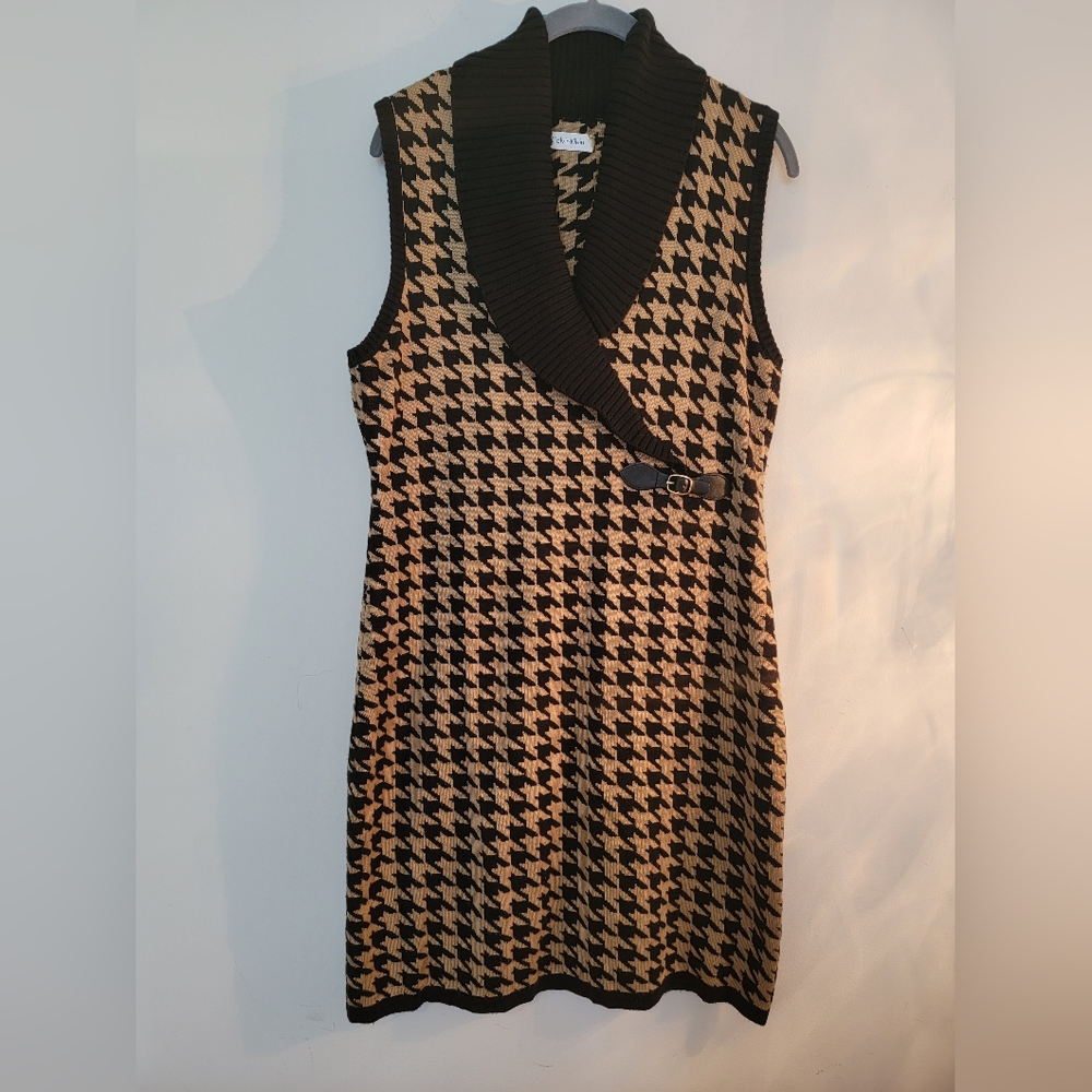Calvin Klein Knee Length Sleeveless Sweater Dress, Brown/Black, Size L